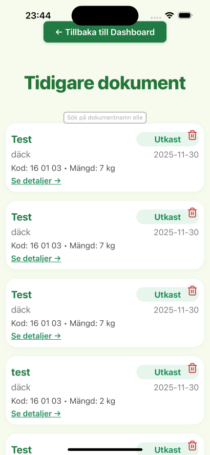 Startskärm i Smart Avfallsapp